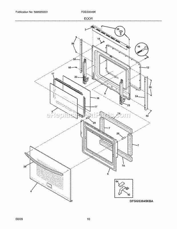 Frigidaire FGES3045KBA Range Door Diagram