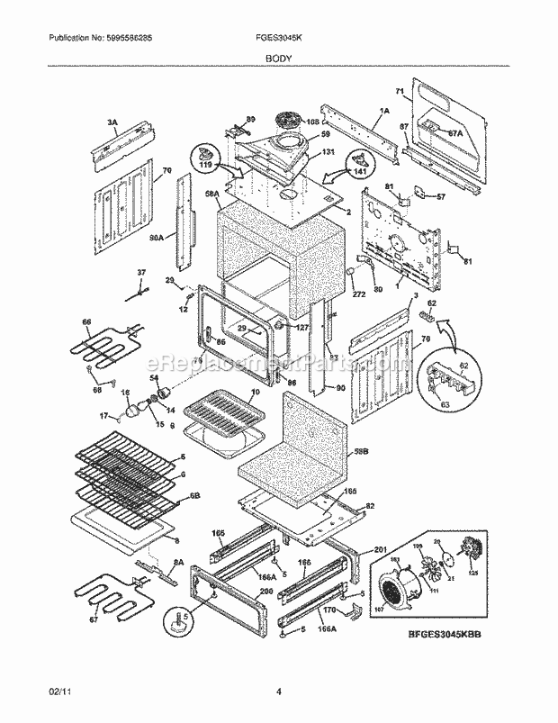 Frigidaire FGES3045KBC Range Body Diagram