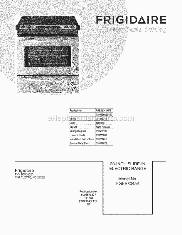 Frigidaire FGES3045KFB Range Page C Diagram