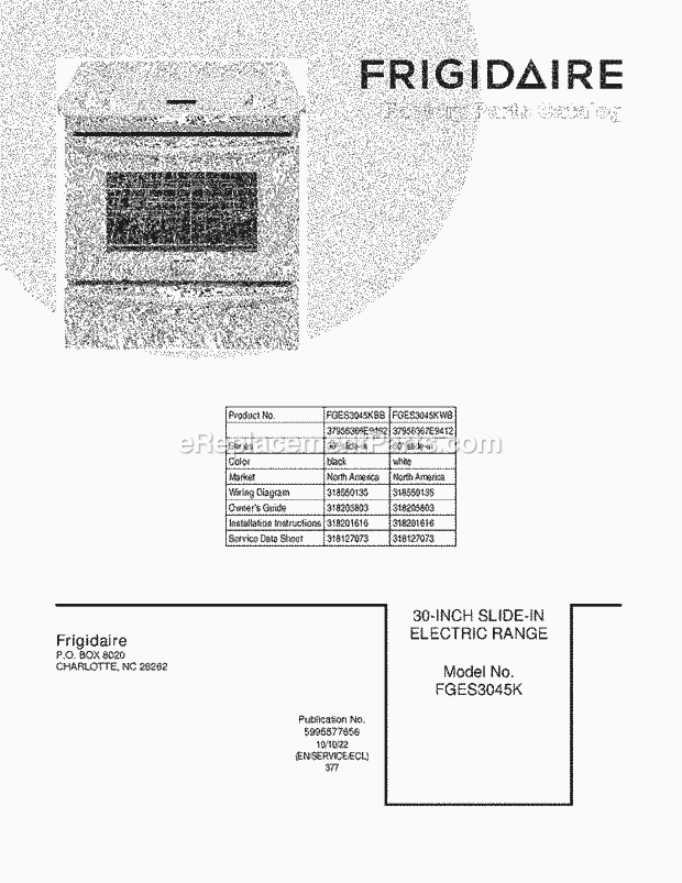 Frigidaire FGES3045KWB Range Page C Diagram