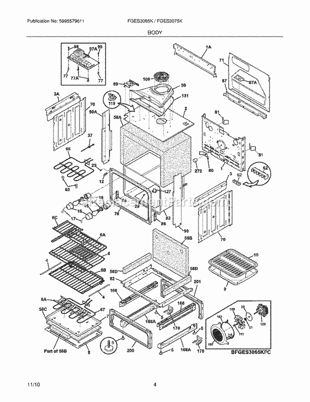 Frigidaire FGES3065KBC Range Body Diagram