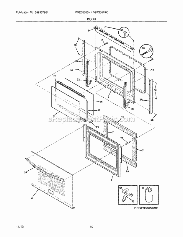 Frigidaire FGES3065KBC Range Door Diagram