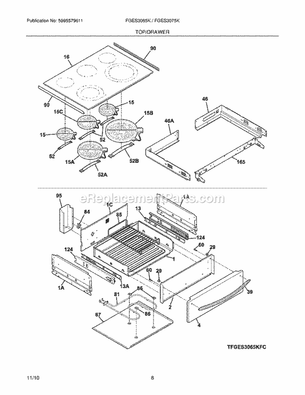 Frigidaire FGES3065KBC Range Top/Drawer Diagram