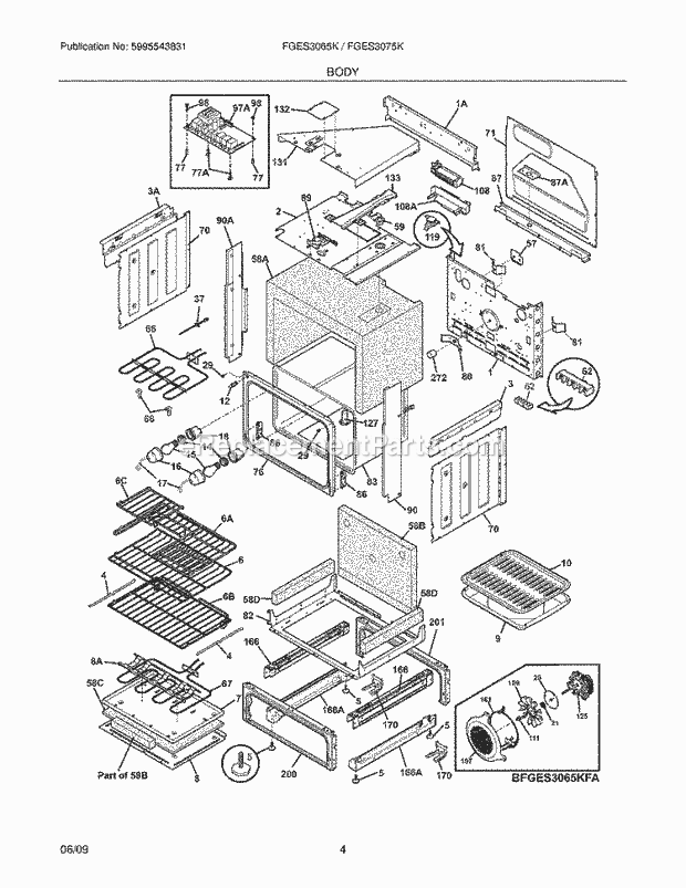 Frigidaire FGES3075KBA Range Body Diagram