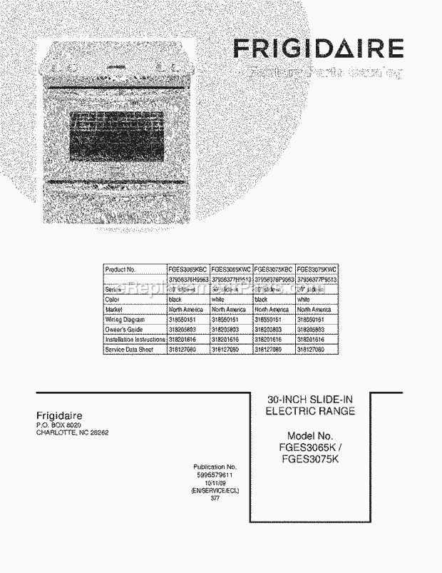 Frigidaire FGES3075KWC Range Page C Diagram