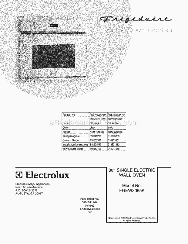 Frigidaire FGEW3065KWA Range Page C Diagram