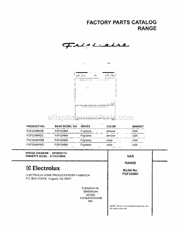 Frigidaire FGF324BHWC Freestanding, Gas Frigidaire/Gas Range Page D Diagram