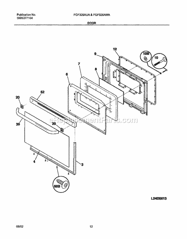 Frigidaire FGF326AWA Freestanding, Gas Gas Range Door Diagram