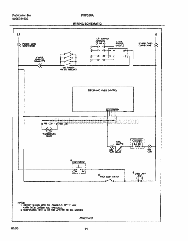 Frigidaire FGF326AWD Freestanding, Gas Gas Range Page I Diagram