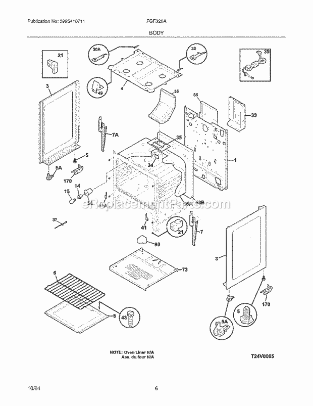 Frigidaire FGF326AWF Freestanding, Gas Gas Range Body Diagram