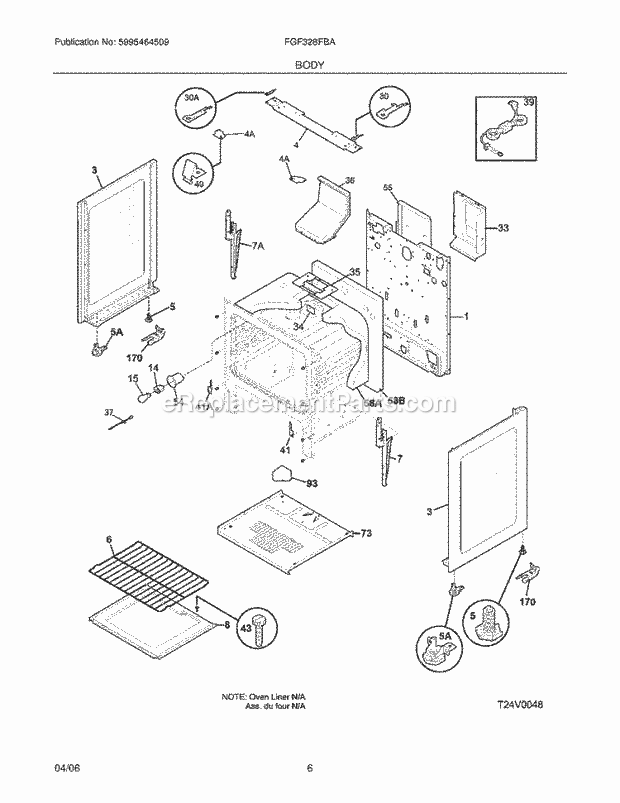 Frigidaire FGF328FBA Freestanding, Gas Gas Range Body Diagram