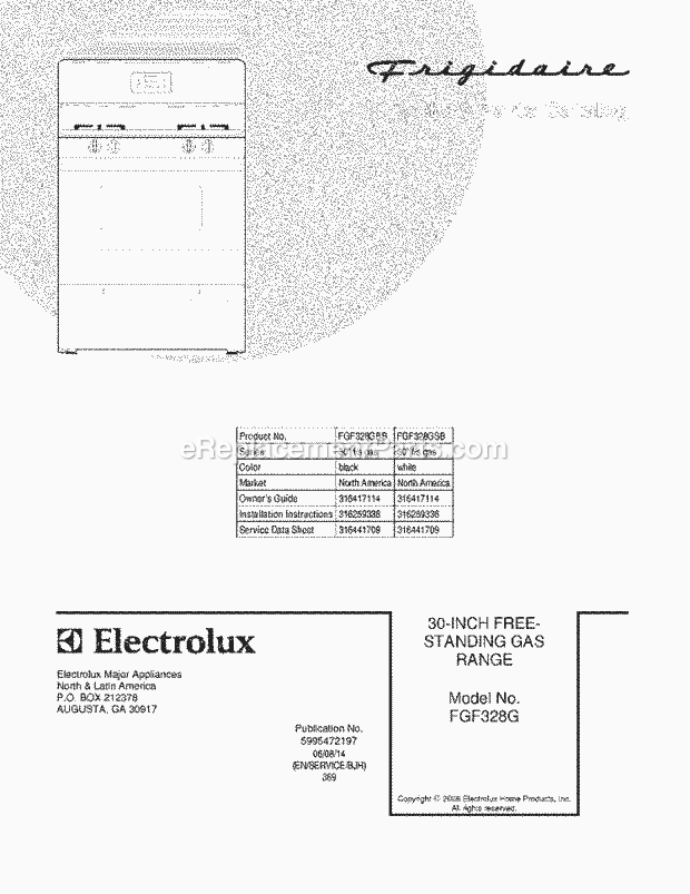 Frigidaire FGF328GBB Freestanding, Gas Gas Range Page D Diagram