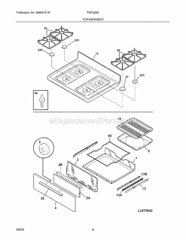 Frigidaire FGF328GBB Freestanding, Gas Gas Range Top / Drawer Diagram