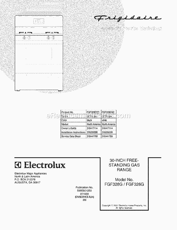 Frigidaire FGF328GBD Freestanding, Gas Gas Range Page D Diagram