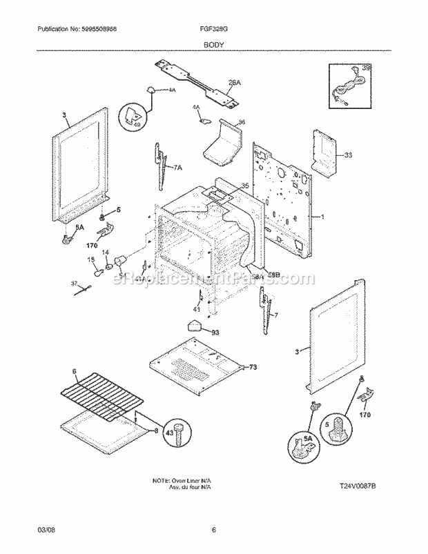 Frigidaire FGF328GBX Freestanding, Gas Gas Range Body Diagram