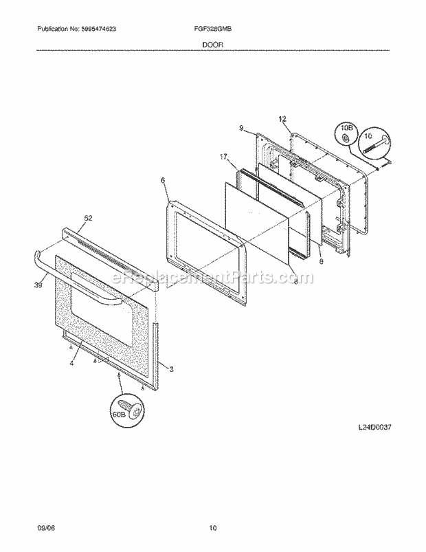 Frigidaire FGF328GMB Freestanding, Gas Gas Range Door Diagram