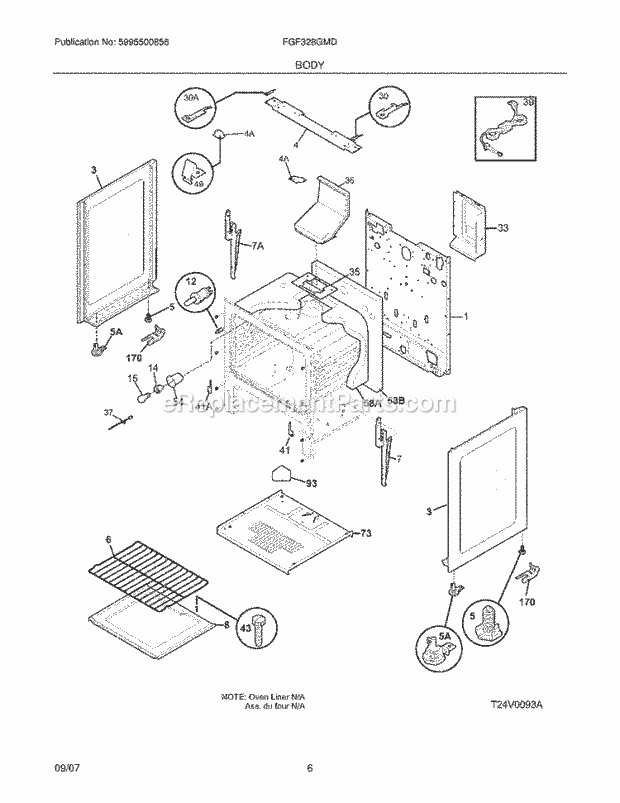 Frigidaire FGF328GMD Freestanding, Gas Gas Range Body Diagram