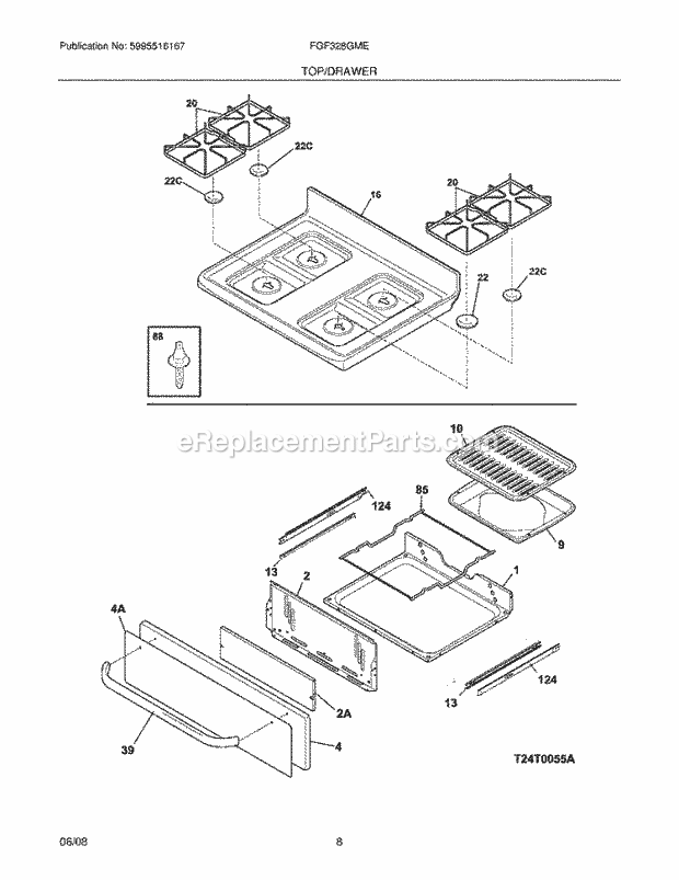 Frigidaire FGF328GME Range Top/Drawer Diagram