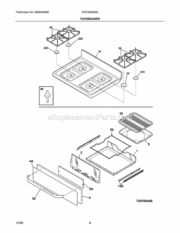 Frigidaire FGF328GMG Range Top/Drawer Diagram