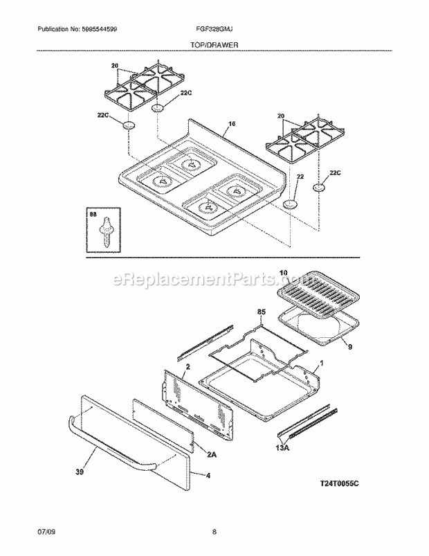 Frigidaire FGF328GMJ Range Top/Drawer Diagram