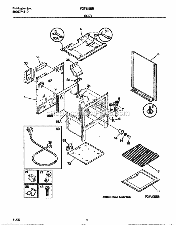 Frigidaire FGF332BBWB Freestanding, Gas Frigidaire Gas Range Body Diagram