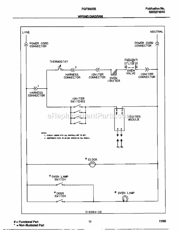 Frigidaire FGF332BBWB Freestanding, Gas Frigidaire Gas Range Page G Diagram