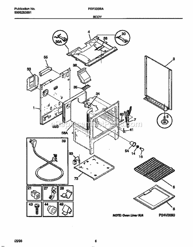 Frigidaire FGF333BADD Freestanding, Gas Frigidaire Gas Range Body Diagram