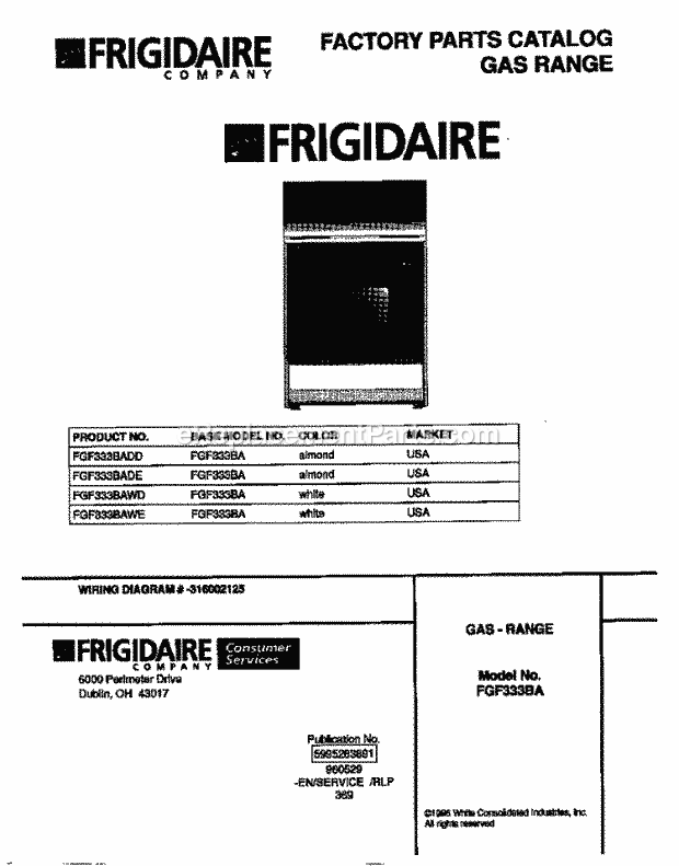 Frigidaire FGF333BADE Freestanding, Gas Frigidaire Gas Range Page D Diagram