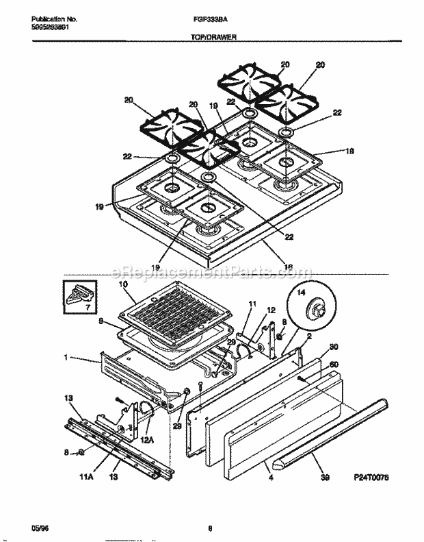 Frigidaire FGF333BADE Freestanding, Gas Frigidaire Gas Range Top / Drawer Diagram