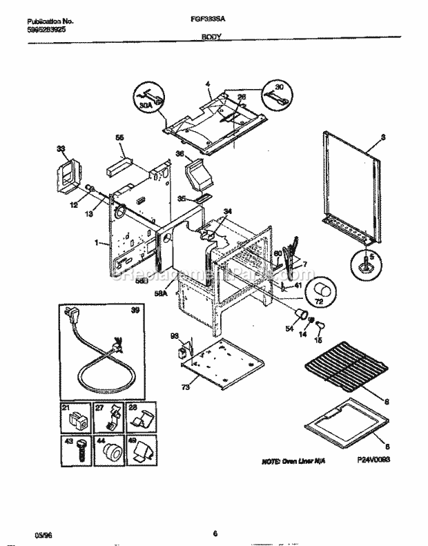 Frigidaire FGF333SADE Freestanding, Gas Frigidaire Gas Range Body Diagram