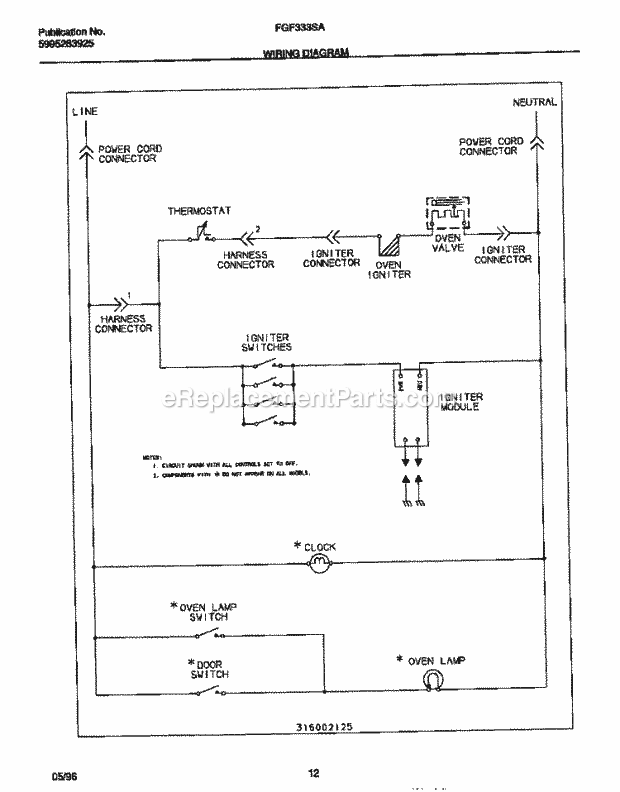 Frigidaire FGF333SADE Freestanding, Gas Frigidaire Gas Range Page G Diagram