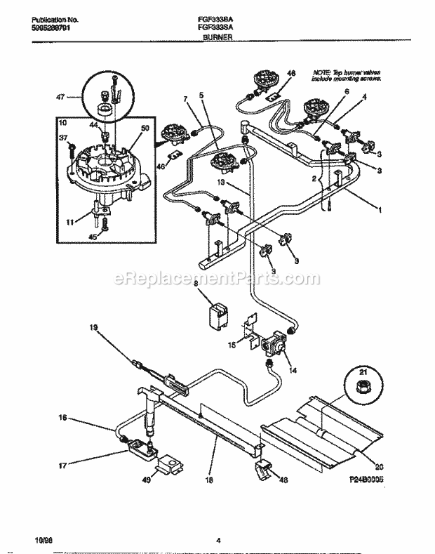 Frigidaire FGF333SADF Freestanding, Gas Frigidaire Gas Range Burner Diagram