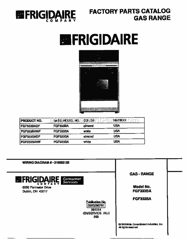 Frigidaire FGF333SADF Freestanding, Gas Frigidaire Gas Range Page D Diagram
