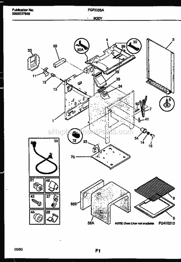 Frigidaire FGF333SAWA Freestanding, Gas Range Gas Body Parts Diagram