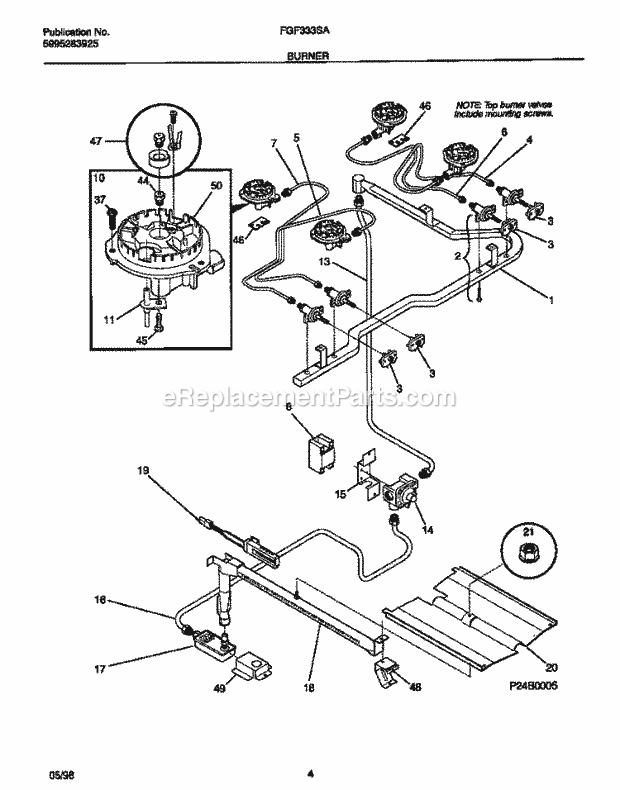 Frigidaire FGF333SAWE Freestanding, Gas Frigidaire Gas Range Burner Diagram