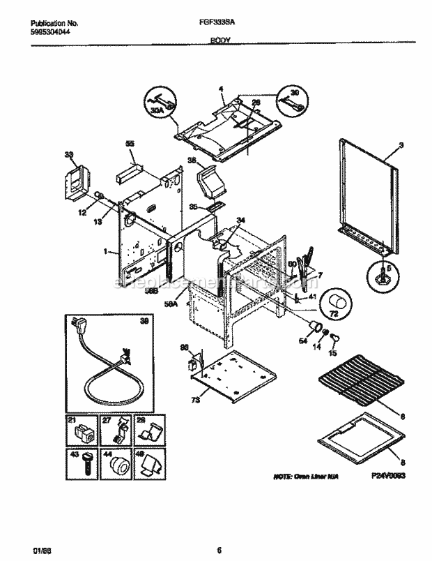 Frigidaire FGF333SAWJ Freestanding, Gas Gas Range Body Diagram