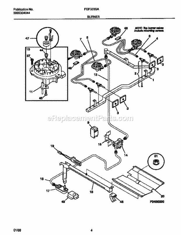 Frigidaire FGF333SAWJ Freestanding, Gas Gas Range Burner Diagram