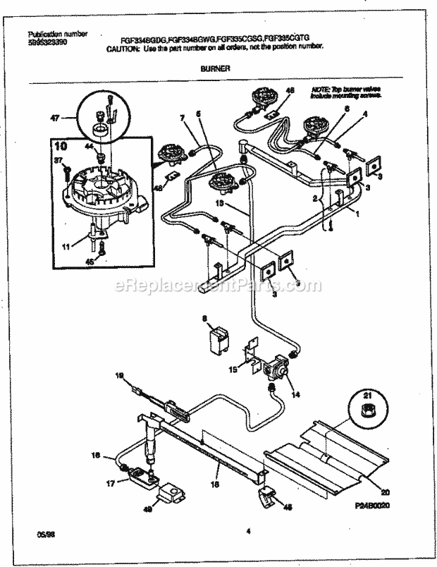 Frigidaire FGF335CGSG Freestanding, Gas Gas Range Burner Diagram