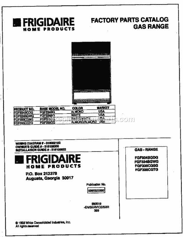 Frigidaire FGF335CGSG Freestanding, Gas Gas Range Page D Diagram
