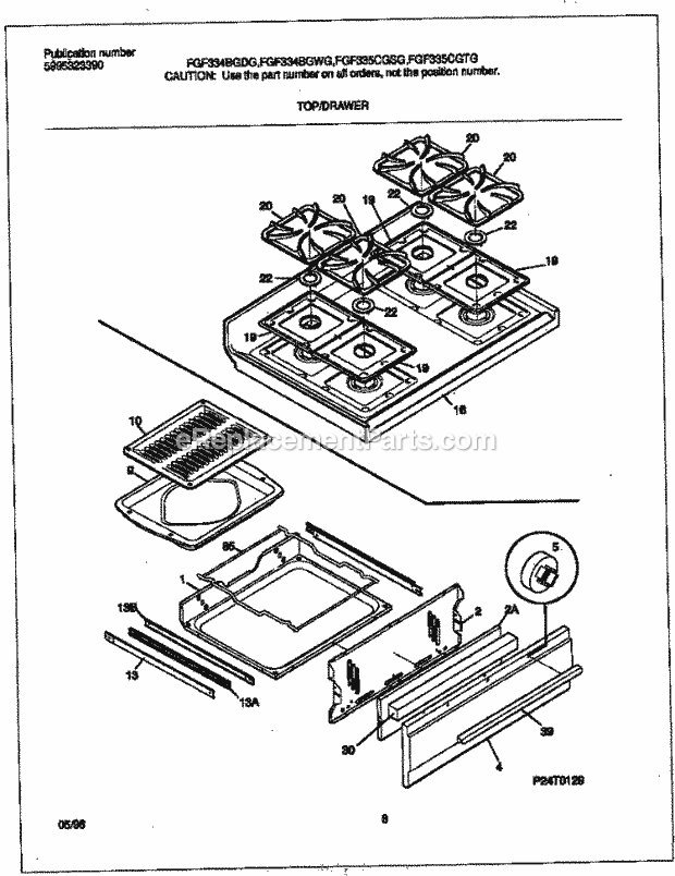 Frigidaire FGF335CGSG Freestanding, Gas Gas Range Top / Drawer Diagram