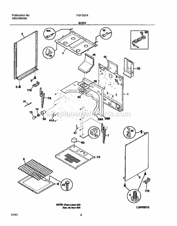 Frigidaire FGF337ASD Freestanding, Gas Gas Range Body Diagram