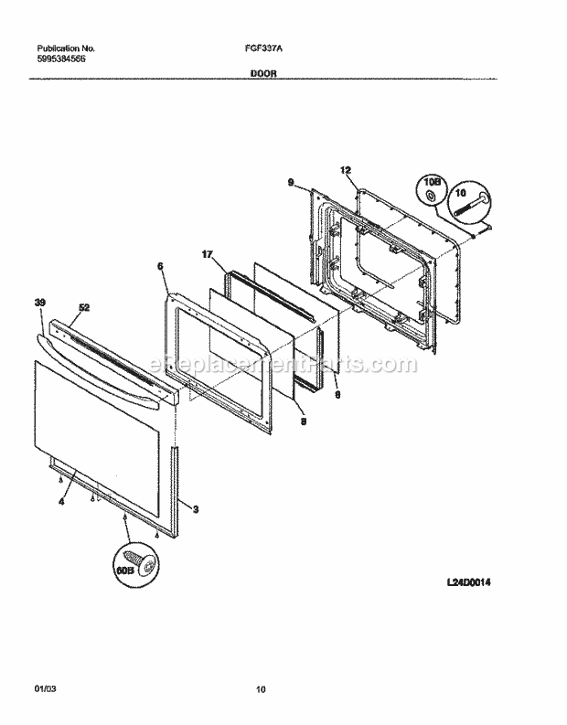 Frigidaire FGF337ASD Freestanding, Gas Gas Range Door Diagram