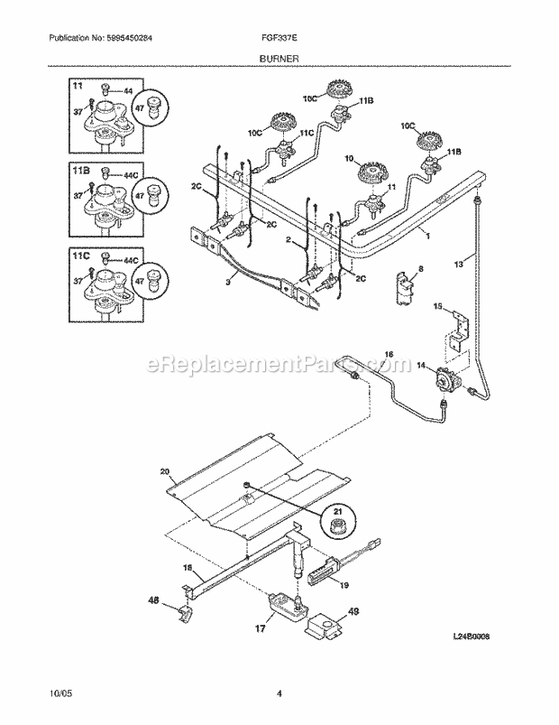 Frigidaire FGF337EBA Freestanding, Gas Gas Range Burner Diagram