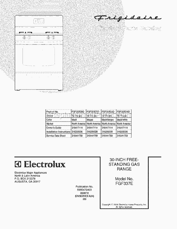 Frigidaire FGF337EBD Freestanding, Gas Gas Range Page D Diagram