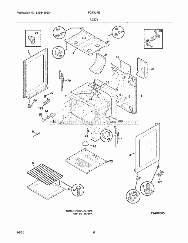 Frigidaire FGF337ESA Freestanding, Gas Gas Range Body Diagram