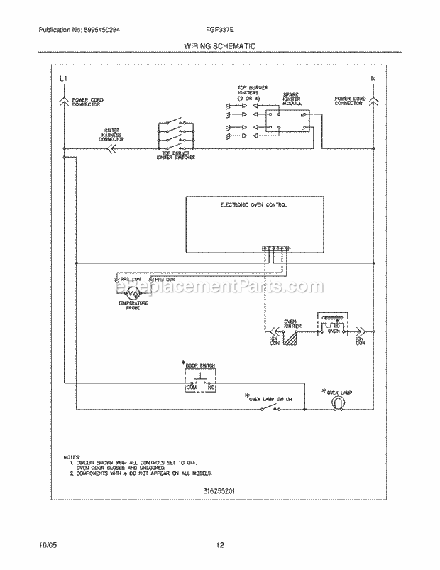 Frigidaire FGF337ESA Freestanding, Gas Gas Range Page H Diagram