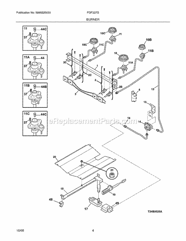 Frigidaire FGF337GSD Range Burner Diagram