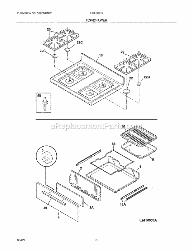 Frigidaire FGF337GSF Range Top/Drawer Diagram