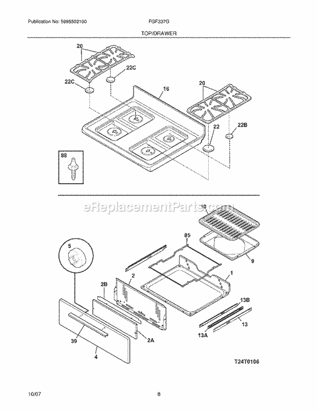 Frigidaire FGF337GUC Freestanding, Gas Gas Range Top / Drawer Diagram