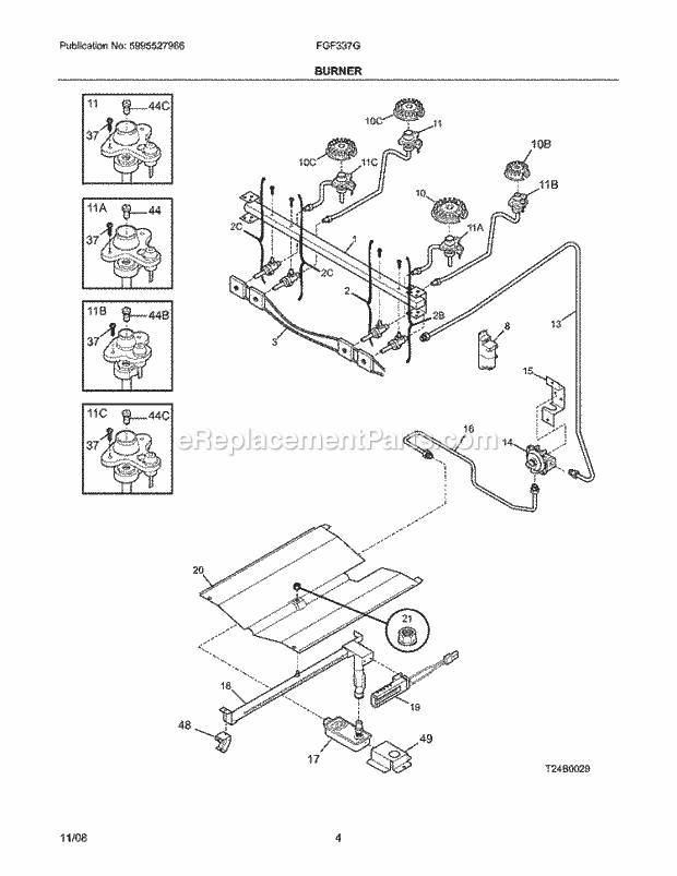 Frigidaire FGF337GUE Range Burner Diagram